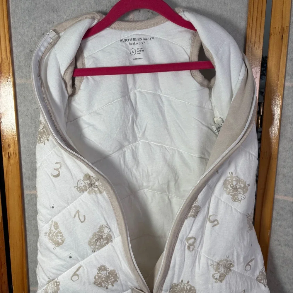 Burt's Bees‎ Baby Beekeeper Sleep Sack S White Tan Sheep Organic Cotton Quilted